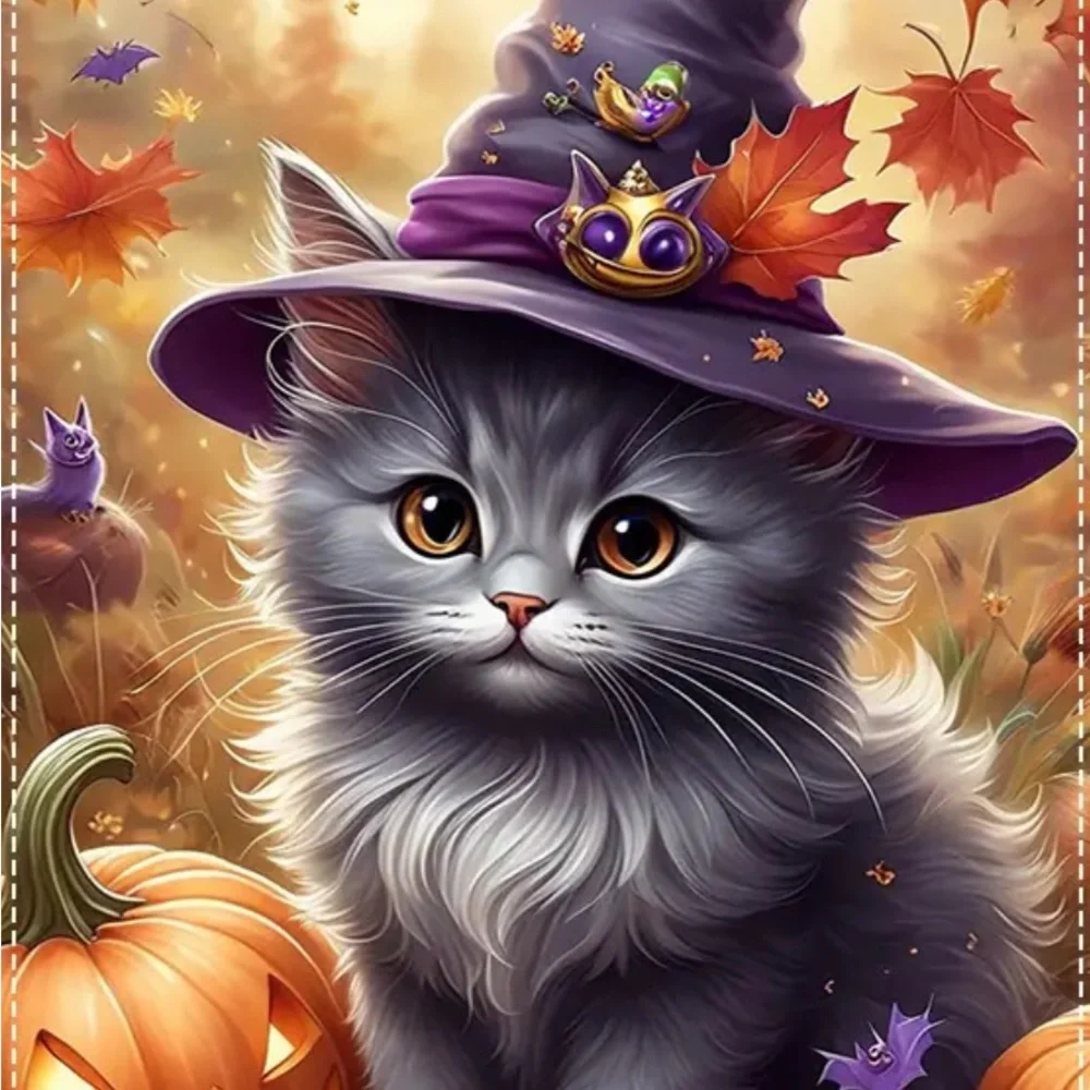 Garden Flag, 12”x18”, Halloween Witch Cat, Burlap Polyester Doublesided